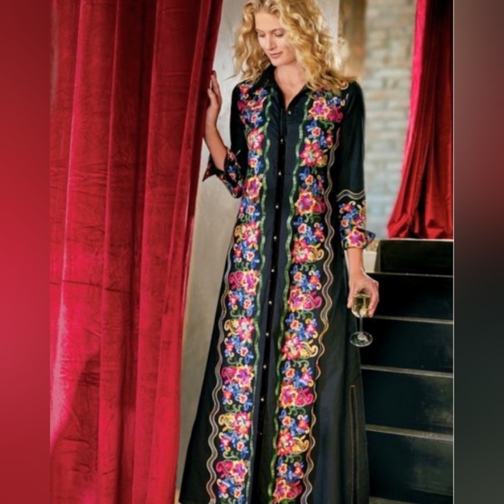 Soft Surrondings Stunning Long & Lightweight Embroidered Duster Jacket